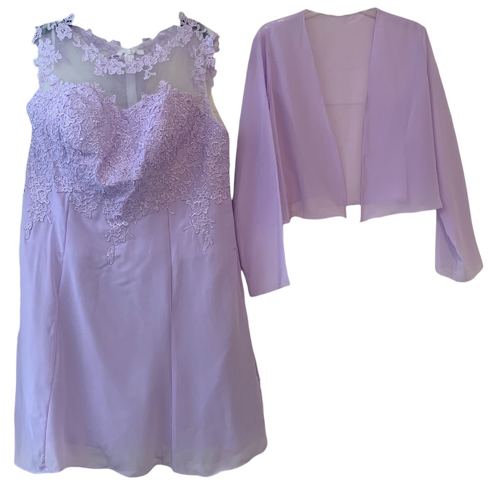 Wisteria Formal 2 Piece Dress Jacket Set Purple W Lace NWOT Women’s Size 18
